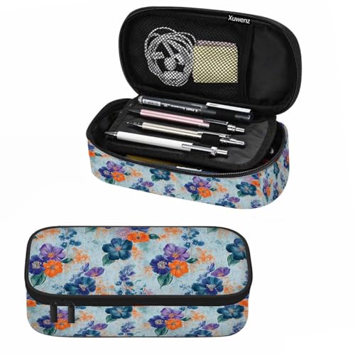 Image of Retro Floral Pencil Case Green Red Flower Branch Plant Pencil Bag Pouch Box Organizer for College School Students Boy Girl