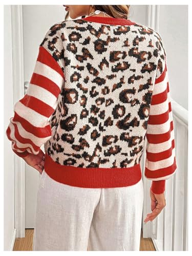 Floerns Women's Leopard Striped Print Long Sleeve Cardigan Button V Neck Sweater Outerwear2