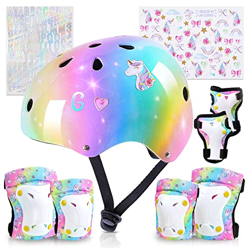 Kids Helmet, Toddler Bike Helmet with DIY Stickers Unicorn Knee Pads...