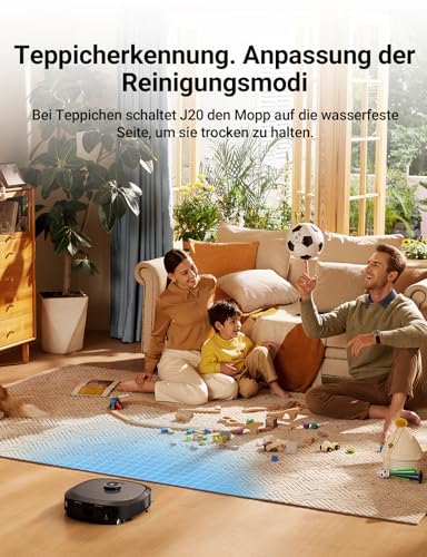 Image of Eureka J20 DE Vacuum Cleaner & Mop Robot + All-in-One Station (Always Clean Mop, AI 3D Obstacle Avoidance, Intelligent Pet Bypass, 8000Pa, Car Carpet Detection, App & Voice Control) Black