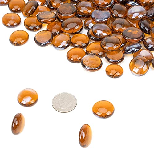 Onlyfire Flat Fire Glass Beads For Propane Fire Pit, 1/2 Inch Reflective Firepit Glass Rocks 10 Pounds Flat Marbles For Gas Fireplace And Fire Pit Table, Caramel #TOP2