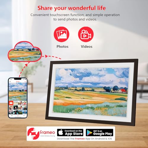 Image of FRAMEO Digital Picture Frame Touch Screen 32GB Storage WiFi Smart 21.5 inch Photo Frame, FHD IPS Auto-Rotate, Attach Wall mounting Bracket Share Photos or Videos Instantly via Frameo APP