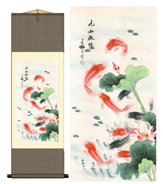 Grace Art Asian Wall Scroll, The Nine Singing Fish
