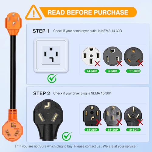 Image of Nilight Dryer Adapter Cord 30 Amp to 30Amp 4 Prong 125V /250V 7500 Watt Pure Copper New Outlet Old Plug Conversion Heavy Duty 10 Gauge Wire 14-30P 10-30R 30M /30F
