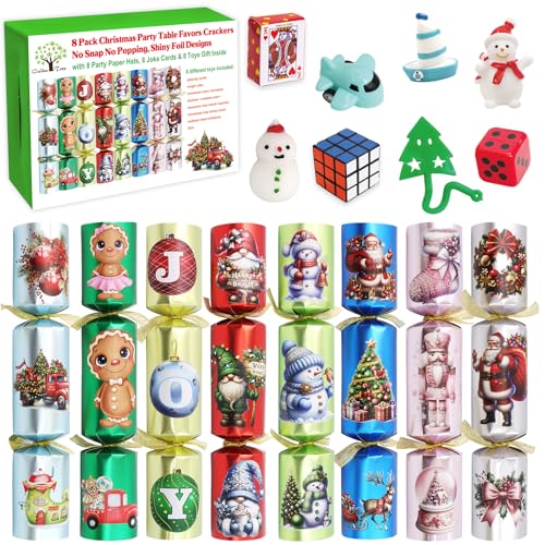 ceiba tree 8 Pcs Christmas Crackers Poppers Party Favors Non-Snap Table Supplies Games Sparkle with Toys Gifts Party Paper Hats Joke Paper