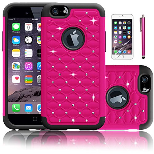 iPhone 6 Plus Case, Sparkle Shimmer Case for iPhone 6 Plus,EC™ Heavy Duty Shock Absorbing Dual Layer Studded Rhinestone Bling Hybrid Protective Case Cover for iPhone 6 Plus 5.5 (Rose)
