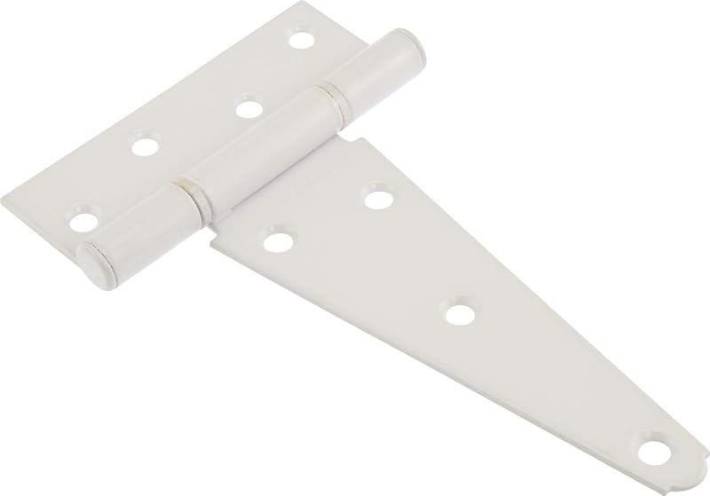 Bisagras en T Hardware Essentials, 6 pulgadas, paquete de 2, chapadas en blanco | Acero resistente al óxido, correa ancha que soporta puertas y portones pesados ​​en postes de 4 x 4, incluye tornillos a juego para la instalación