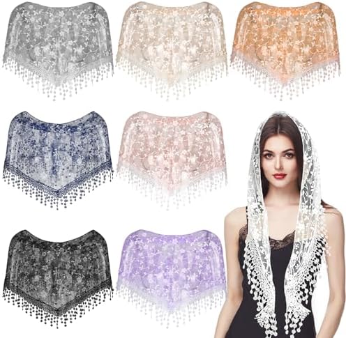 Mantilla Velo de encaje triangular velo de encaje floral con borl...