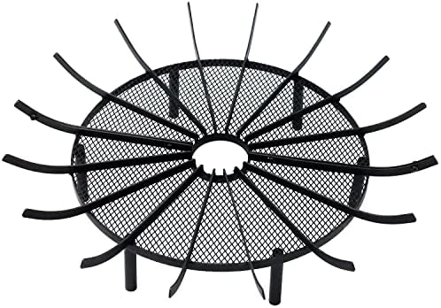 Aoodor Outdoor Fire Pit Grate Log Round 32" Kindling Tools Round Spider Wire Net Support Base Firewood Grates Complimentary Tongs Black Color - Garden Use