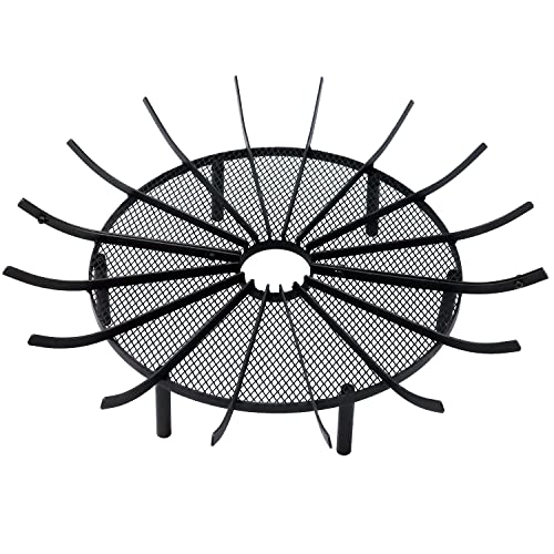 Aoodor Outdoor Fire Pit Grate Log Round 32" Kindling Tools Round Spider Wire Net Support Base Firewood Grates Complimentary Tongs Black Color - Garden Use #TOP11