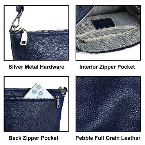 befen Blue Crossbody Bags for Women, Genuine Leather Crossbody Purses Shoulder Handbags for Travel with RFID Card Slots - Medium Navy Blue