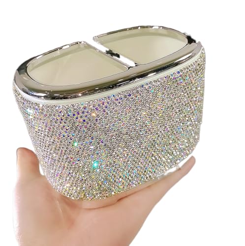 Bestbling Luxury Bling Rhinestone-Embellished Makeup Organizer Box Storage – Large Capacity Cosmetic Brush Lipstick Eyebrow Pencil Storage Box and Desktop Organizer Rack (Silver)