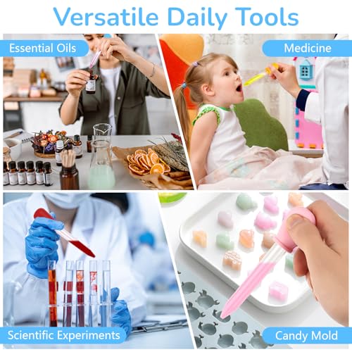 15 PCS Liquid Droppers Silicone, 5ml Clear Medicine Eye Dropper for Kids, Silicone and Plastic Pipettes with Bulb Tip & Clean Brush & Scale for Candy Mold, Gummy Bear, Crafts Projects (8 Colors)