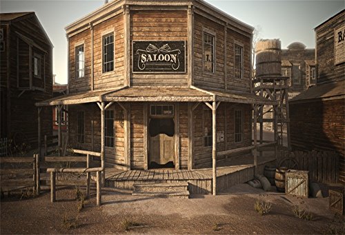 Lfeey 10X8Ft Western Cowboy Saloon Backdrop Wild West Wood Architecture Vintage Wooden Building Barn Bank Photography Background Travel Portrait Photo Booth Props #TOP12