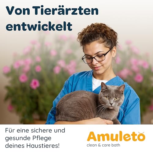 Amuleto Clean & Care Bath - Milben und Flohshampoo für Hunde & Katzen - Milbenmittel 2X 15ml Konzentrat - Parasiten Shampoo - Lindert Juckreiz, spendet Feuchtigkeit, beruhigt gereizte Haut