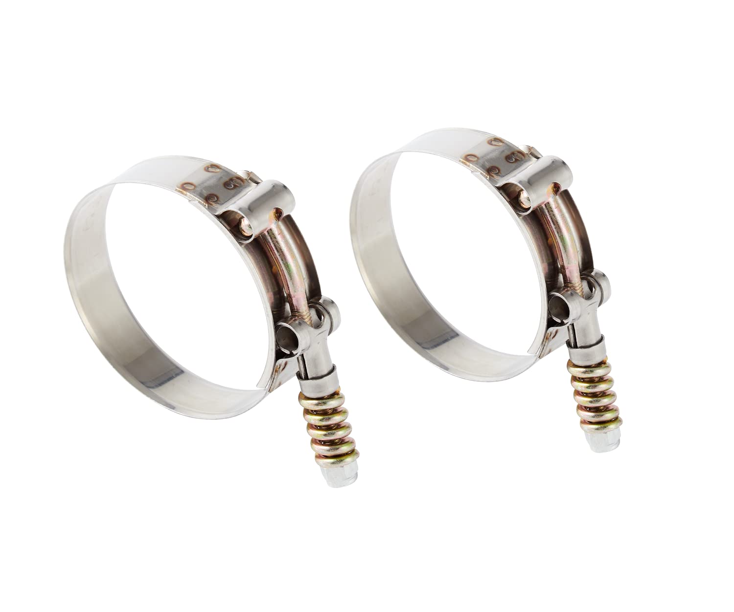 2'' T-Bolt Hose Clamps Stainless Steel, with reinforcement spring - Working Range 58-65mm for 2" Hose ID, 2 pack