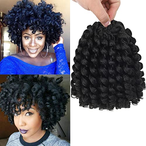 Jamaican Bounce Crochet Hair 8 Inch,Wand Curl Crochet Hair,Short Curly Braiding Hair Jumbo Passion Twist Crochet Hair for Black Women(4 PCS, 1B)