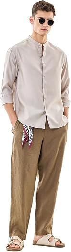 SNITCH Men Casual Shirt | Oversized Fit Full Sleeve Mandarin Collar Solid Design | Modal Blend & Breathable Fabric for Eve...