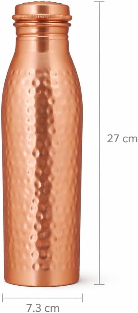 Pure Copper Water Bottle (34 oz), 100% Handmade Ayurvedic Drinking Water Bottle with Leak-Proof Lid, Includes Cleaning Brush & Gift Pouch, BPA-Free Rustic Hammered Copper Bottle - Image 2