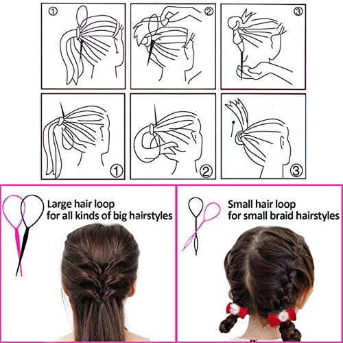 Hair Tail Tools, 6 Pcs Topsy Hair Loop Styling Set, 4 Pcs French Braid Tool Loop, 2 Pcs Tail Braiding Combs, 50 Black Rubber Bands #TOP3