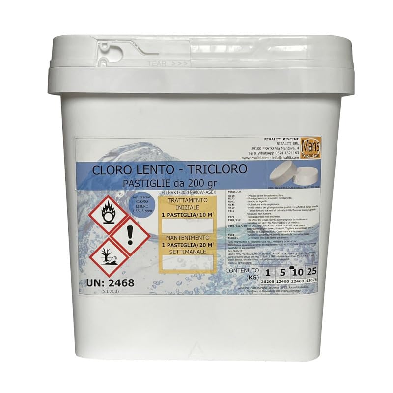 Cloro Piscine Tricloro lento Pasticche g 200 Kg 5 Maris