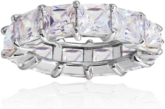 Hoops & Loops Sterling Silver Cubic Zirconia 5mm Princess-Cut Anniversary Eternity Band Ring, Size 5