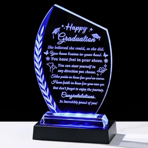 Graduation Gifts for Her - Crystal Plaque Keepsakes with Light