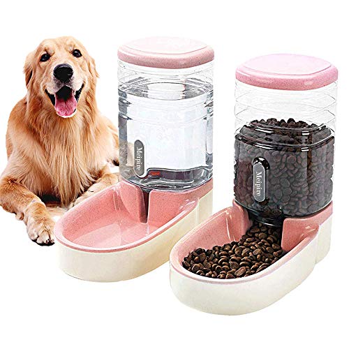 Meikuler Pets Auto Feeder 3.8L,Food Feeder and Water Dispenser Set for Small & Big Dogs Cats and Pets Animals (Pink)