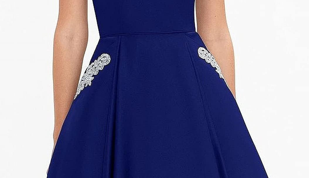 Blondie Nites Womens Juniors A-Line Embellished Party Dress Blue 5