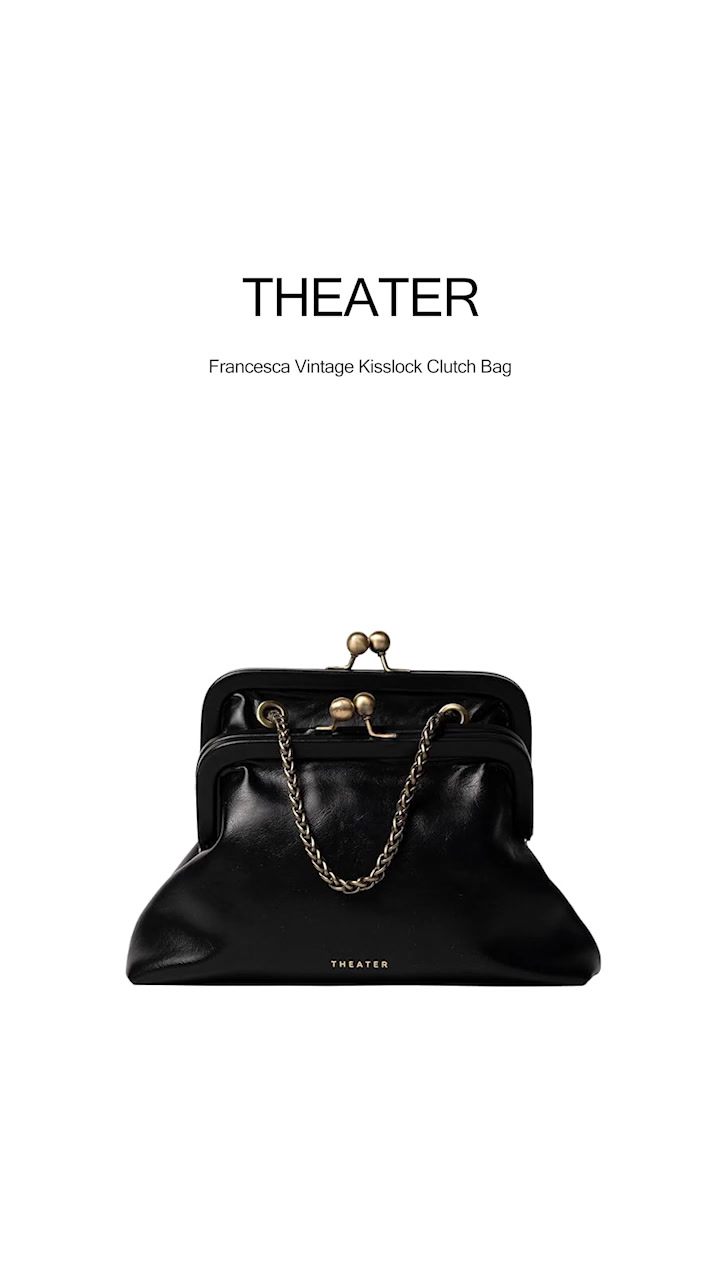 Theater Francesca Black Vintage Kisslock Clutch Bag for Women