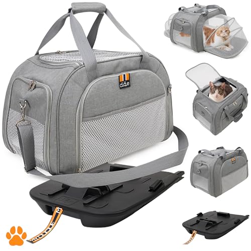 MY DUQUE – Modell CAR-GO Faltbare Hundebox und Transportbox für Katzen | ISOFIX für einfachen Einbau im Auto | Erweiterbare Hundetransportbox mit Zugriff vorn & hinten – Ideal für Flugreisen – Grau