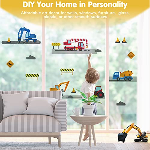 Kids Construction Vehicles Wall Decals Peel And Stick Engineering Vehicles Decals Forklift Excavator Crane Mud Tankers Trucks Wall Stickers, Removable Kids Wall Stickers For Boys Bedroom Playroom Decor #TOP2