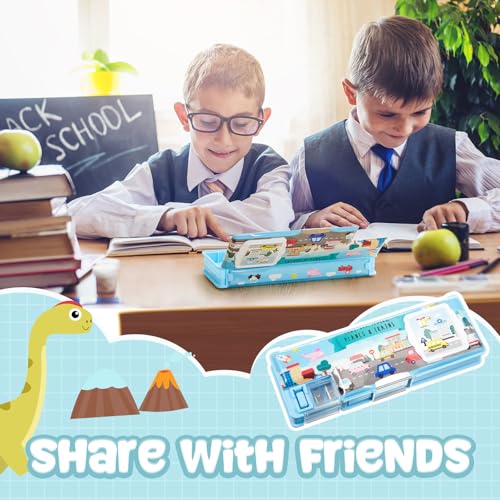 Image of Henoyso Multifunctional Pencil Box for Boys, Car Pencil Case with Calculator and Sharpener, 2026 Back to School Supplies Organizer for Kids Teens Students, Elementary Classroom Vehicle Gift