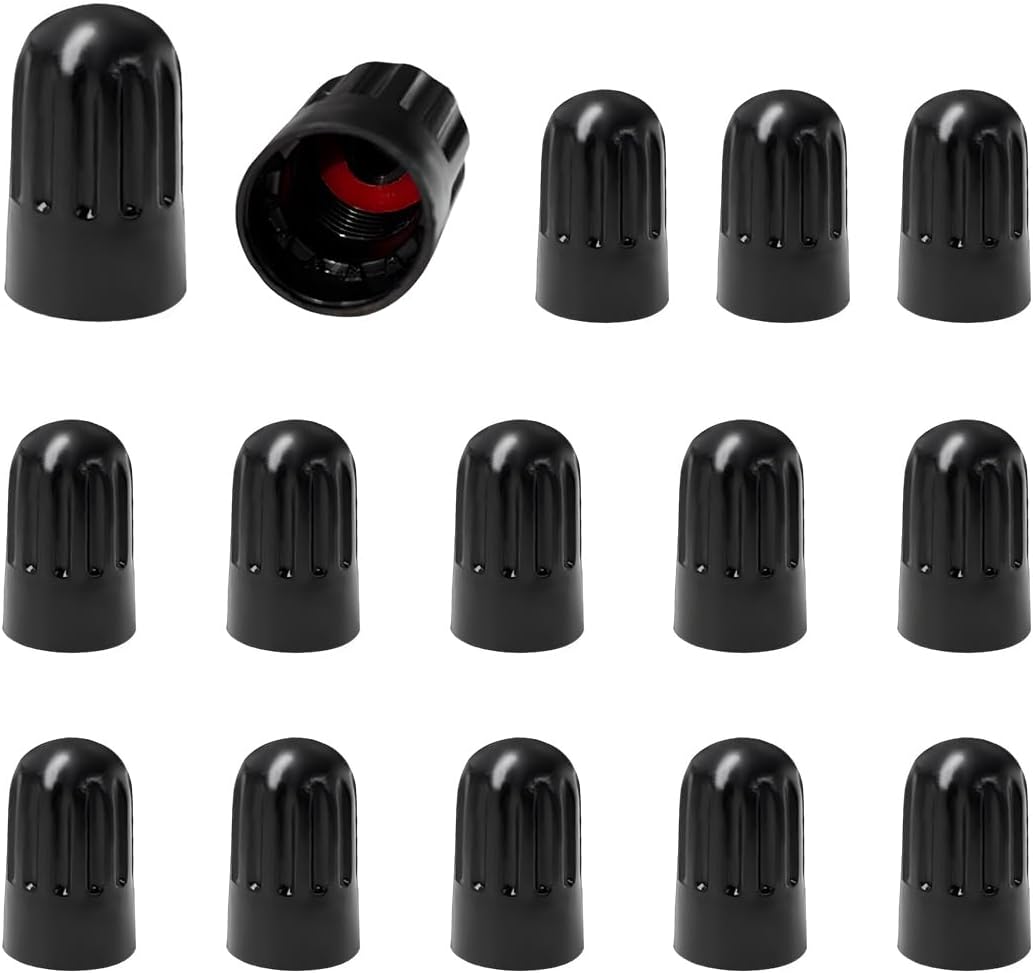 15 PCS Tire Valve Stem Caps, Plastic Wheel Valve Stem Airtight Covers with Rubber Rings, Leakproof Tire Stem Dust Cover Caps for SUV Bike Truck Motorcycle, Car Accessories (Style 1) Black, Style 1