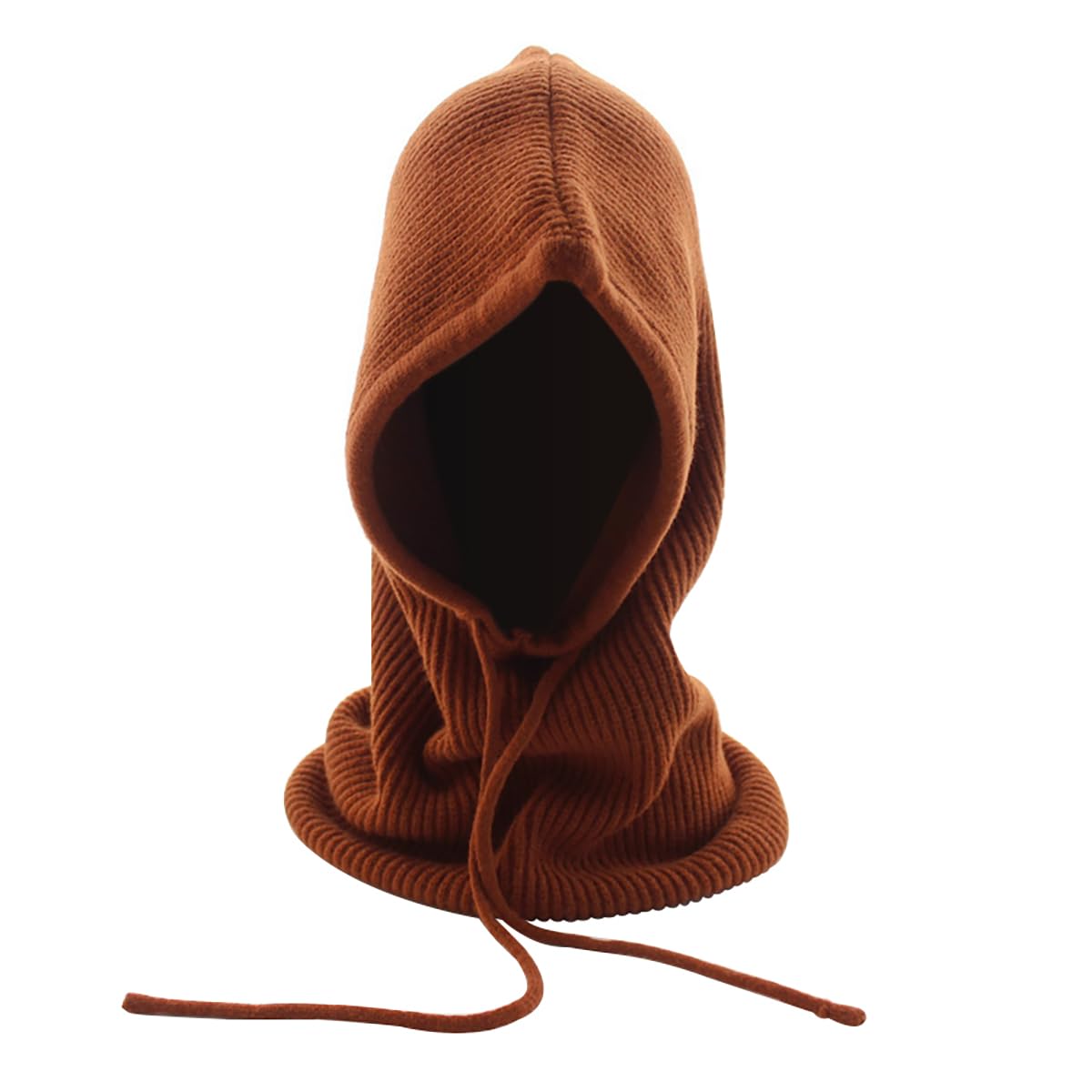 Winter-Unisex-Schalmütze, solide Strickschalmütze mit Kapuze und Kordelzug, verstellbare Sturmhaube für den Übermantel