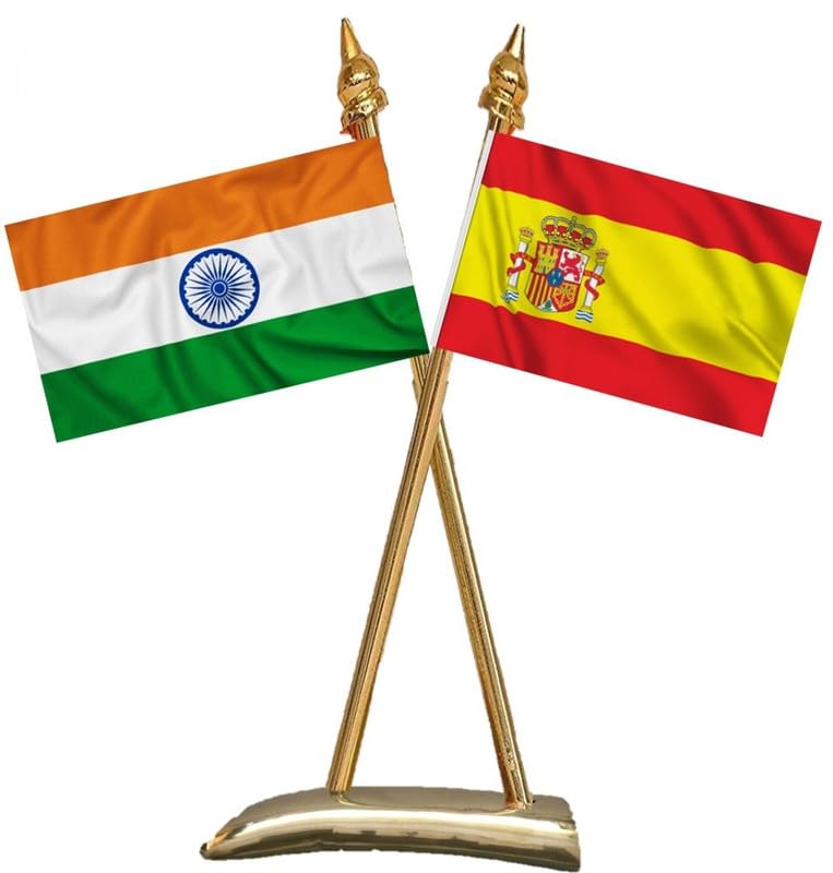SPAIN & INDIA Miniature Flags - Shining & Bright Cotton Cloth with Criss-Cross Classy Brass Base Table Stand-image-49