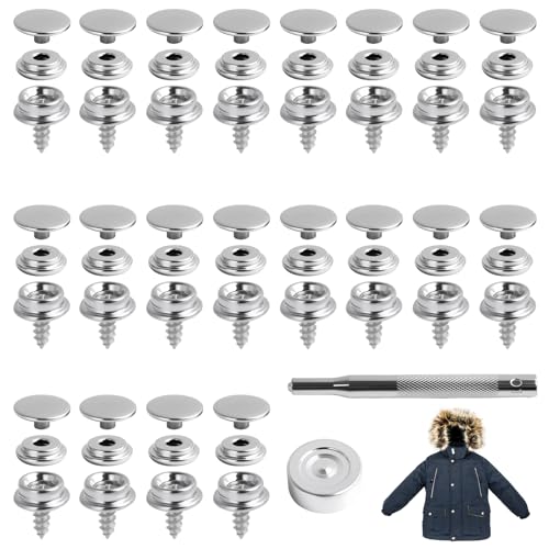 62 Pièces 10mm Boutons pression en Acier Inoxydable pour Toiles, Bâches, Meubles, Voiles et Tentes de Voiture, Incluant Outils de Fixation et Vis, Résistant...