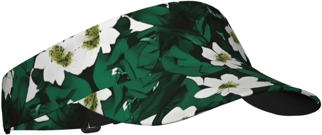 Hunter Green Floral Petals Pattern Print Sports Sun Visor Hats Adjustable Running Golf Tennis Sun Cap for Women Men