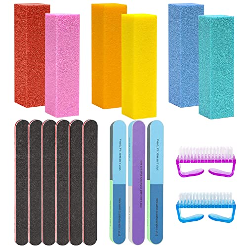 Nail Files and Buffers Pinkiou Professional Manicure Tools Nail Care Products Shine Block Kit with Nail Buffer,Nail Brush,Nail File