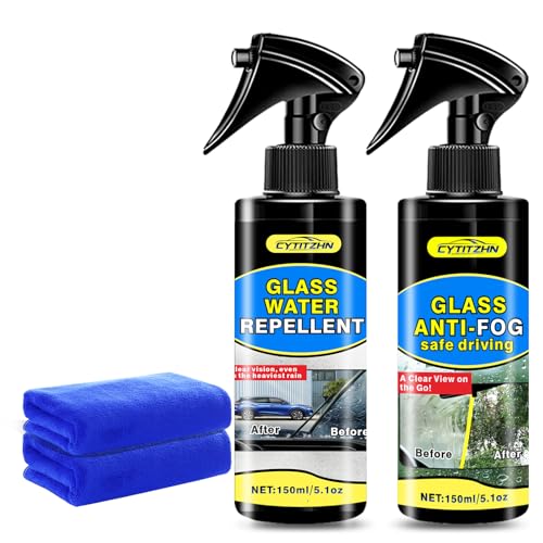 CYTITZHEN Water Repellent & Anti-Fog Spray for Quick Car Interior & Exterior Glass Care - Long-Lasting Hydrophobic Coating for Windshield, Windows, Mirrors & Helmets - Pack of 2