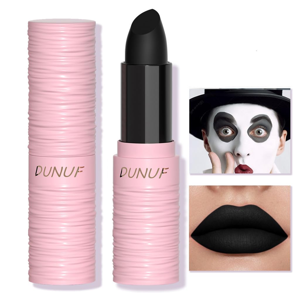 Halloween Black Matte Lipstick, Lip Face Body Paint Stick, Cream Eye Stick for Baseball, Waterproof Long Lasting Lip Balm for Women, Goth Makeup Clown Makeup Sticks 01 Black