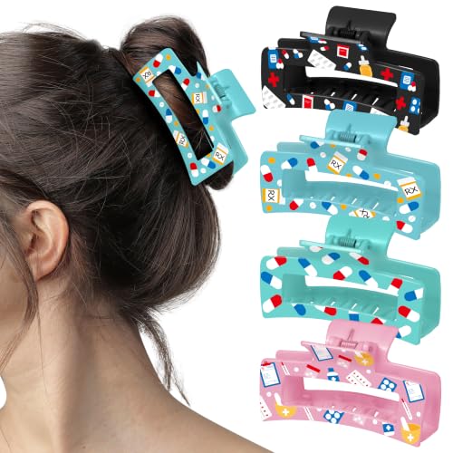 PANTIDE 4Pcs Pharmacy Technician Nurses Hair Claw Clips for Women Girls