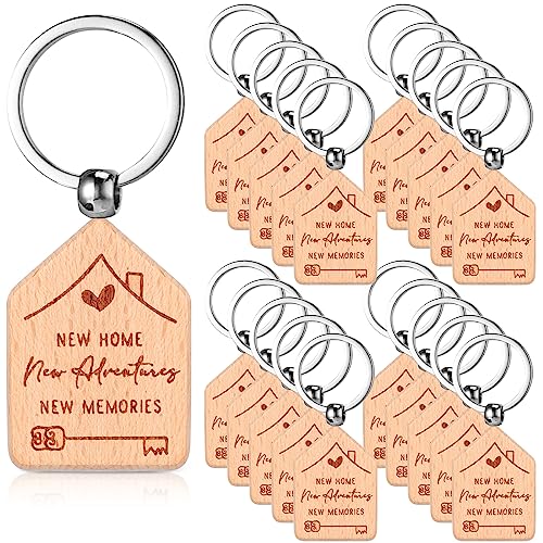 Image of Inbagi 20 Pcs New Home Keychain Bulk Welcome Gifts | House Key Chains Housewarming Party Favors Homeowner Supply for Friends Family Coworker Wooden Key Tag