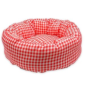 MIJOMA Huisdierbed, kattenbed, hondenbed van stof, puppykussen, zacht, comfortabel, hondenbed, kat, slapen, rond, Ø 35 cm (rood-wit)