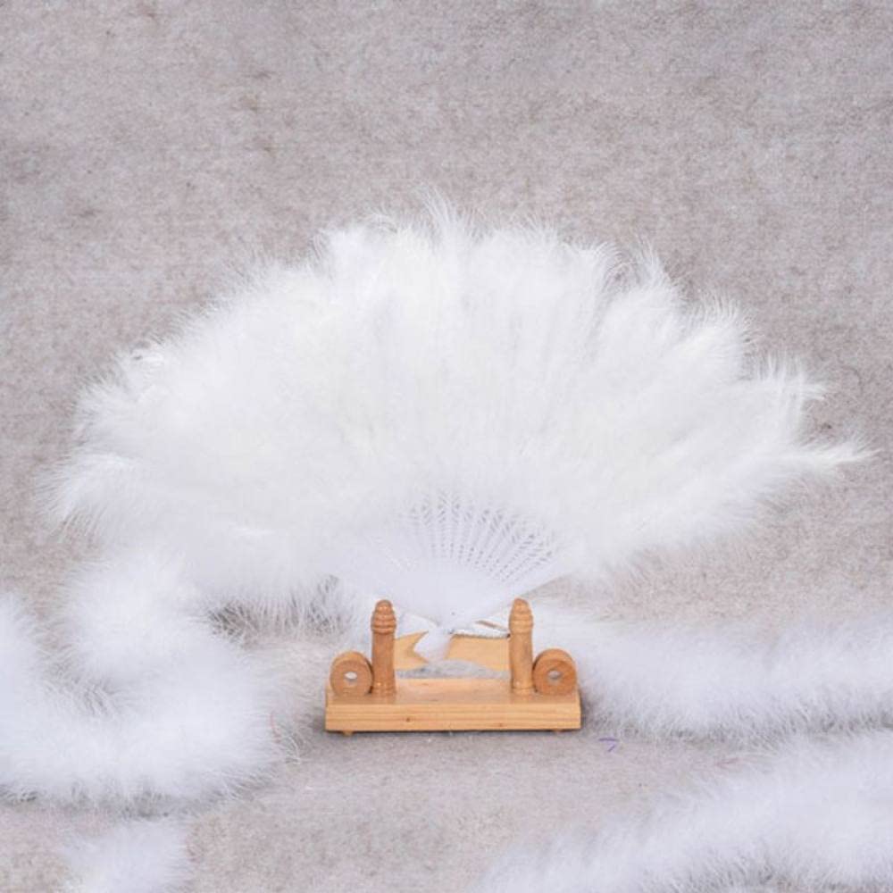 Abanicos De Mano Plegables, Abanico Plegable De Mano Para Damas Abanicos De Mano De Tela De Seda De Plumas Esponjosas Blancas Clásicas Abanicos De Huesos De Plástico Hueco Para El Verano Diy Prop