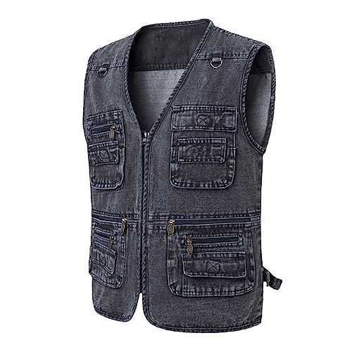 Men Denim Vest Outdoor Casual Work Jackets Multi Pocket Sleeveless Jackets Travel Photo Fishing Hiking Vests Outwear3