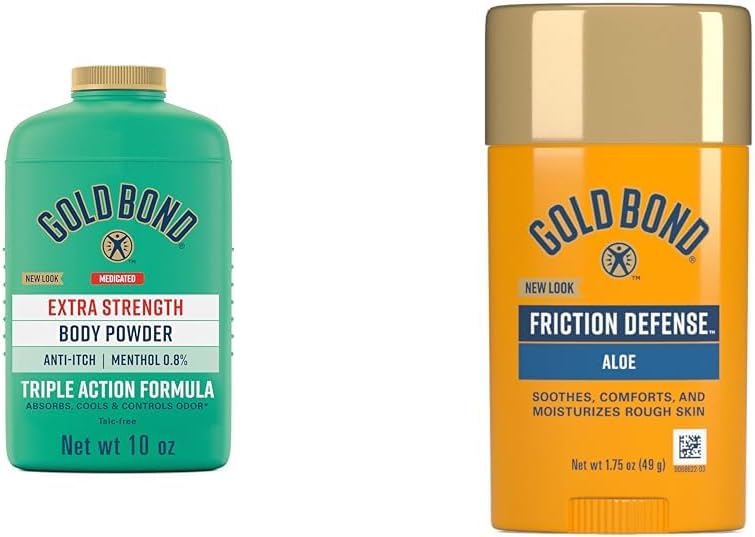 Medicated Talc-Free Extra Strength 10 oz Body Powder & 1.75 oz Friction Defense Stick Bundle for Itch Relief & Skin Protection