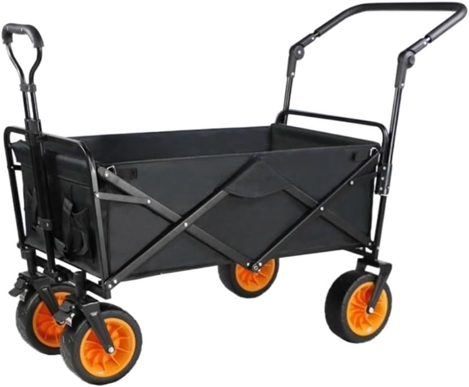 Collapsible Wagon Cart with Wheels Foldable Folding Wagons Carts Silent Universal Wheels,Outdoor Folding Utility Wagon with Brake and Adjustable Handle Foldable Beach Cart for Garden Camping