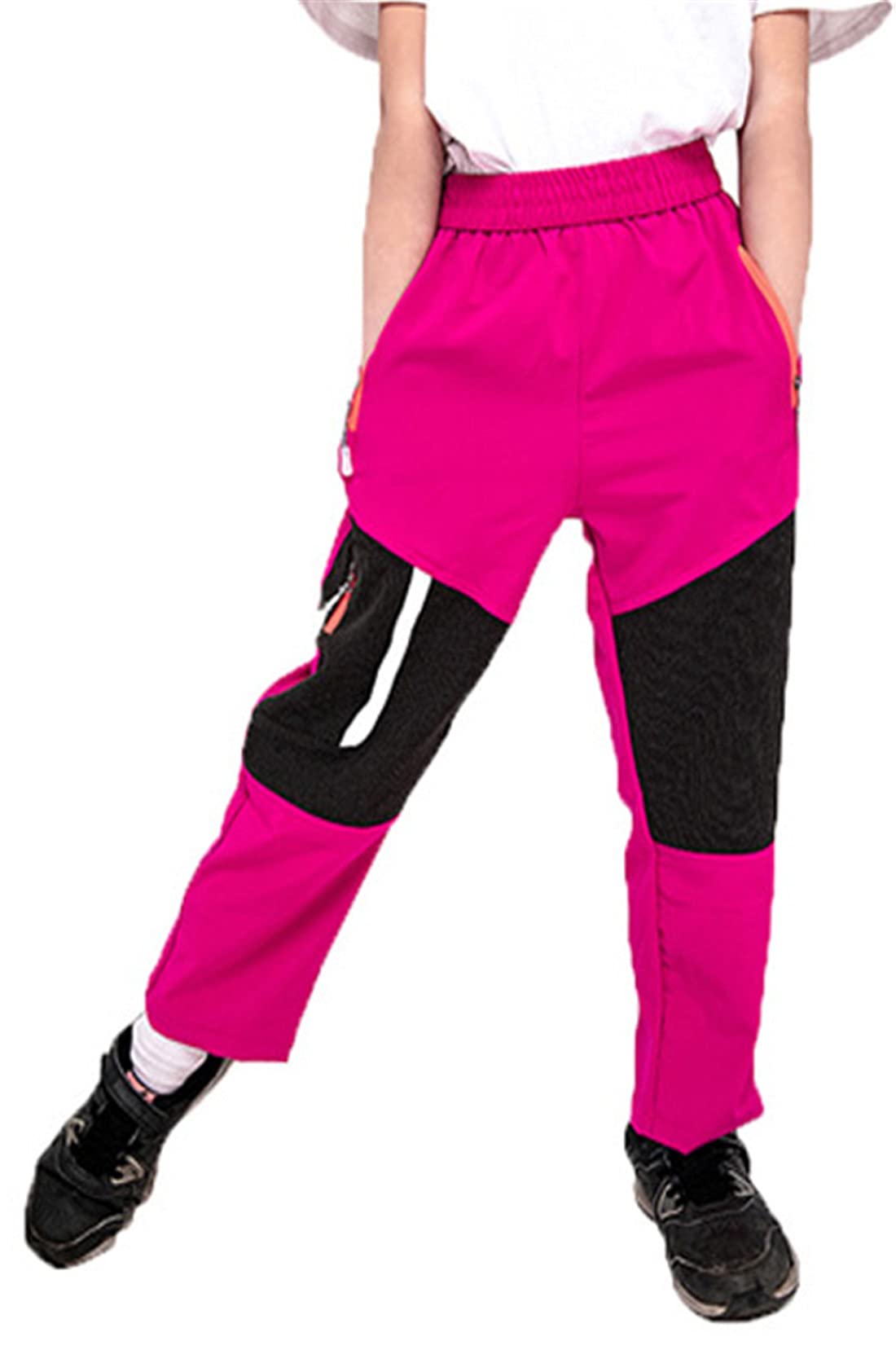 HARGLESMAN Girls Cargo Pants Kids' Fashion Casual Outdoor Quick Dry Waterproof Scouting Camping Hiking Fishing Climbing Breathable Trousers Bottom Pink Small