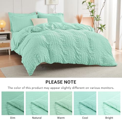 Image of HYMOKEGE Mint Green Full Size Comforter Sets Seersucker 7 Pieces, All Season Luxury Bed in a Bag for Bedroom, Bedding Set with Comforter, Sheets, Pillowcases & Shams